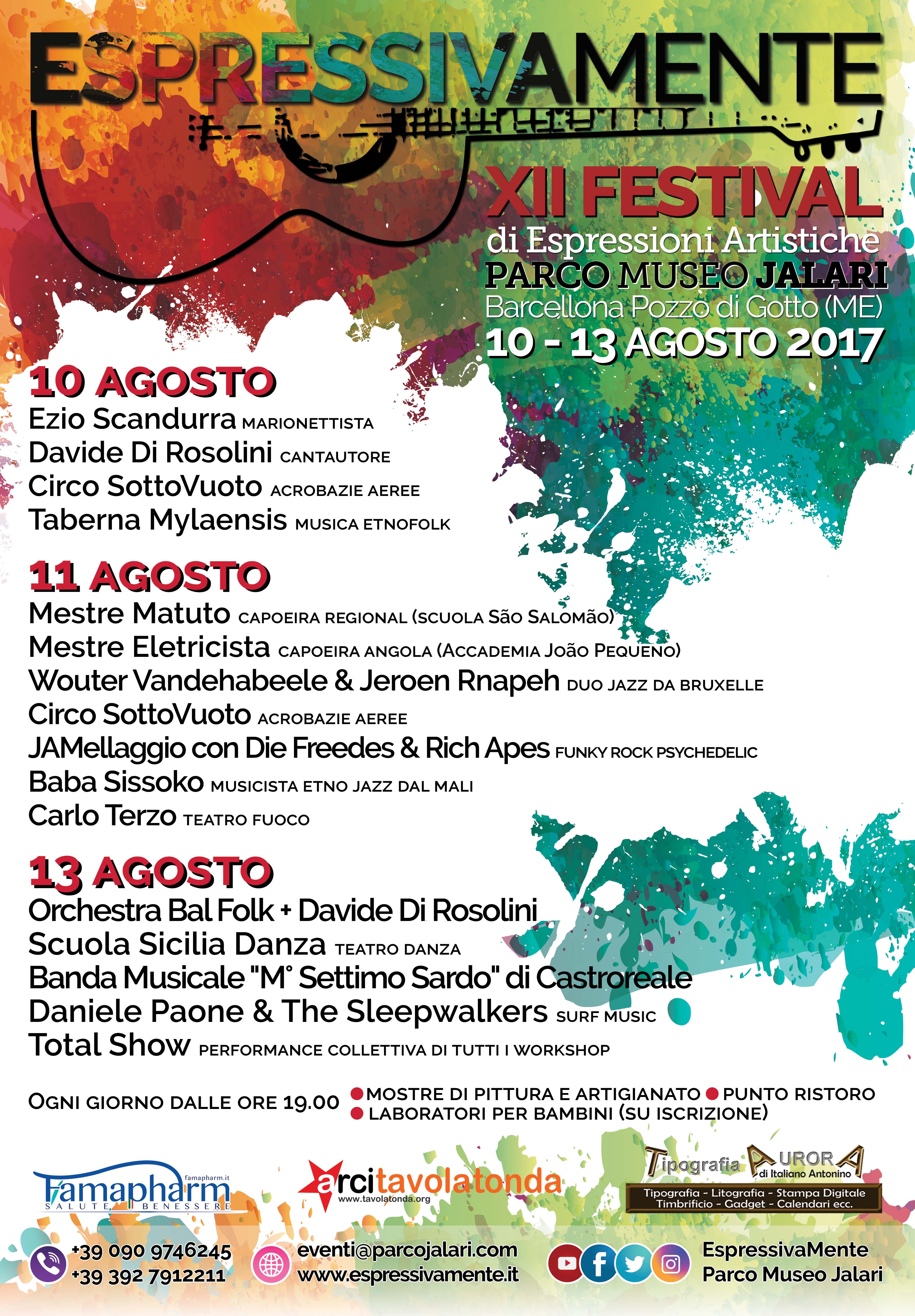 Programma Espressivamente Festival 2017 Parco Museo Jalari e Castroreale (Messina, Sicilia, Italia)